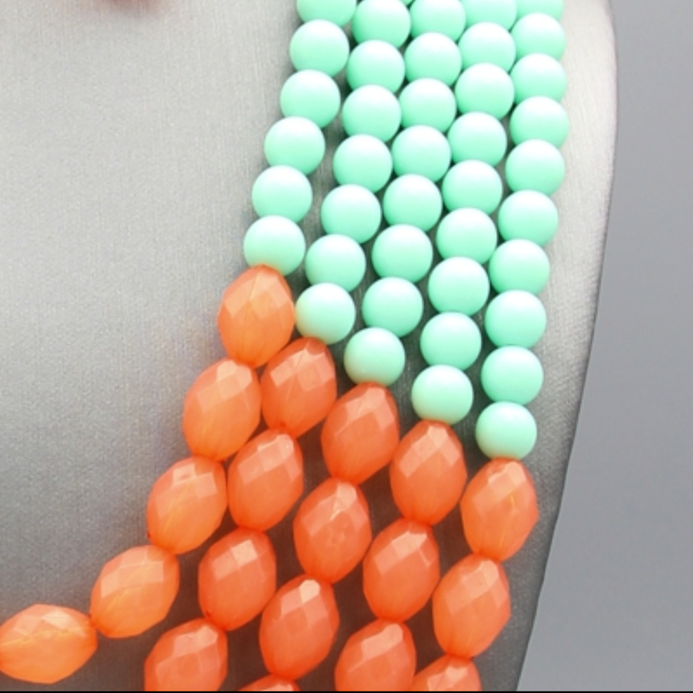 Layered Mint And Orange Bead Necklace Earring - Picture 3 of 4